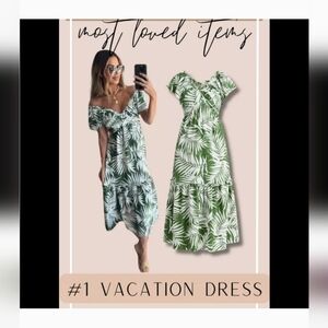 Sold Out Beautiful Vacation Palm Leaf Sofia Vergara Flutter Sleeve Dress
